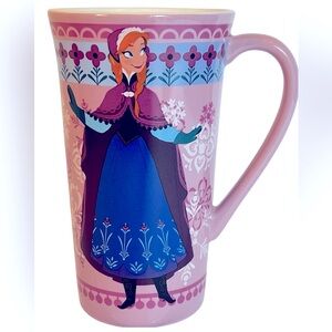 Walt Disney Pink/Blue/White Ceramic Mug Featuring Anna from the movie, “Frozen.”